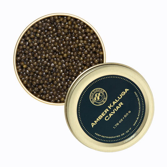 Amber Kaluga Caviar 1.76 oz open, with lid.