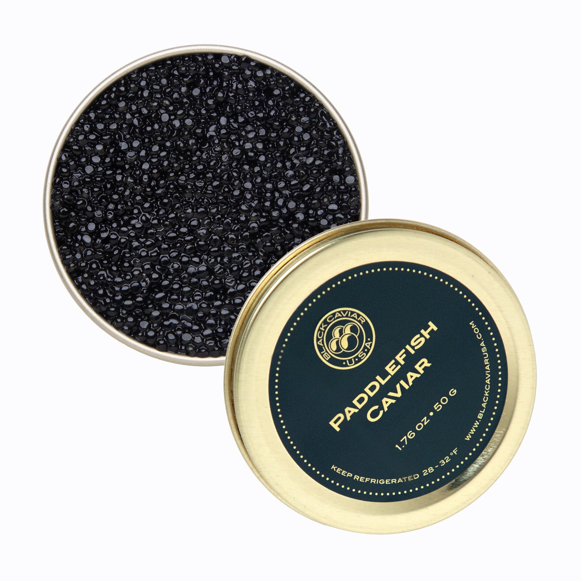 Paddlefish Caviar1.76 oz open, with lid.